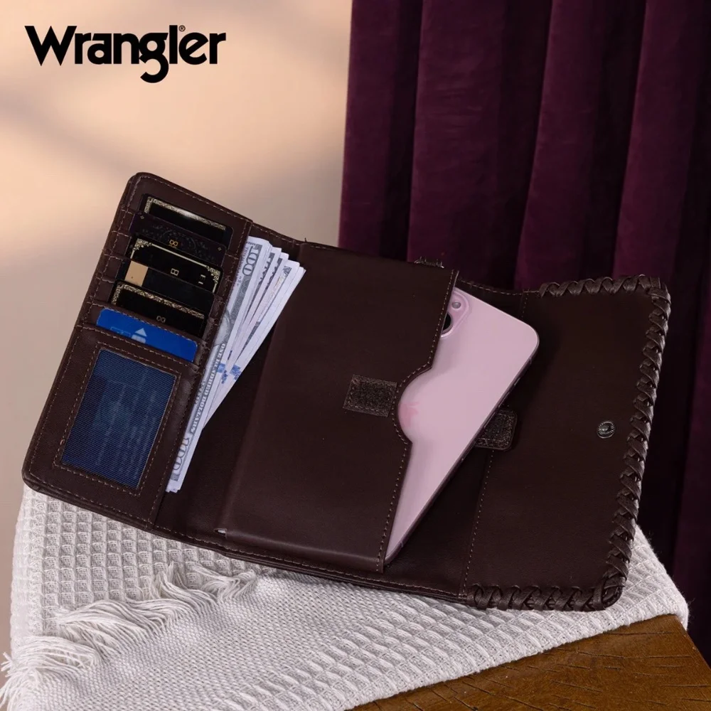 Wrangler Whipstitch Wristlet Wallet Coffee